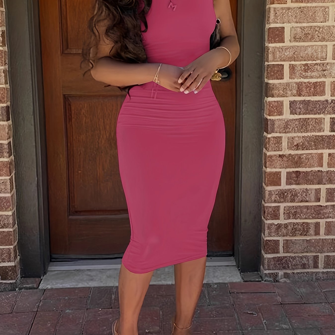 Bodycon Crew Neck Dress, Casual Sleeveless Tank Dress For Spring & Summer, Women's Clothing