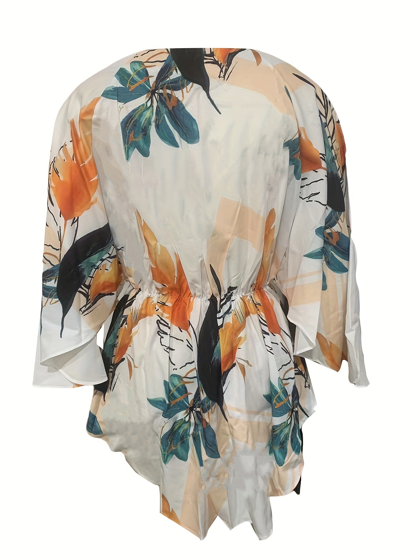 Fashionable V Neck Batwing Dress - Vibrant Full Printed Design with Flattering Tie Waist - Perfect Casual Wear for Women