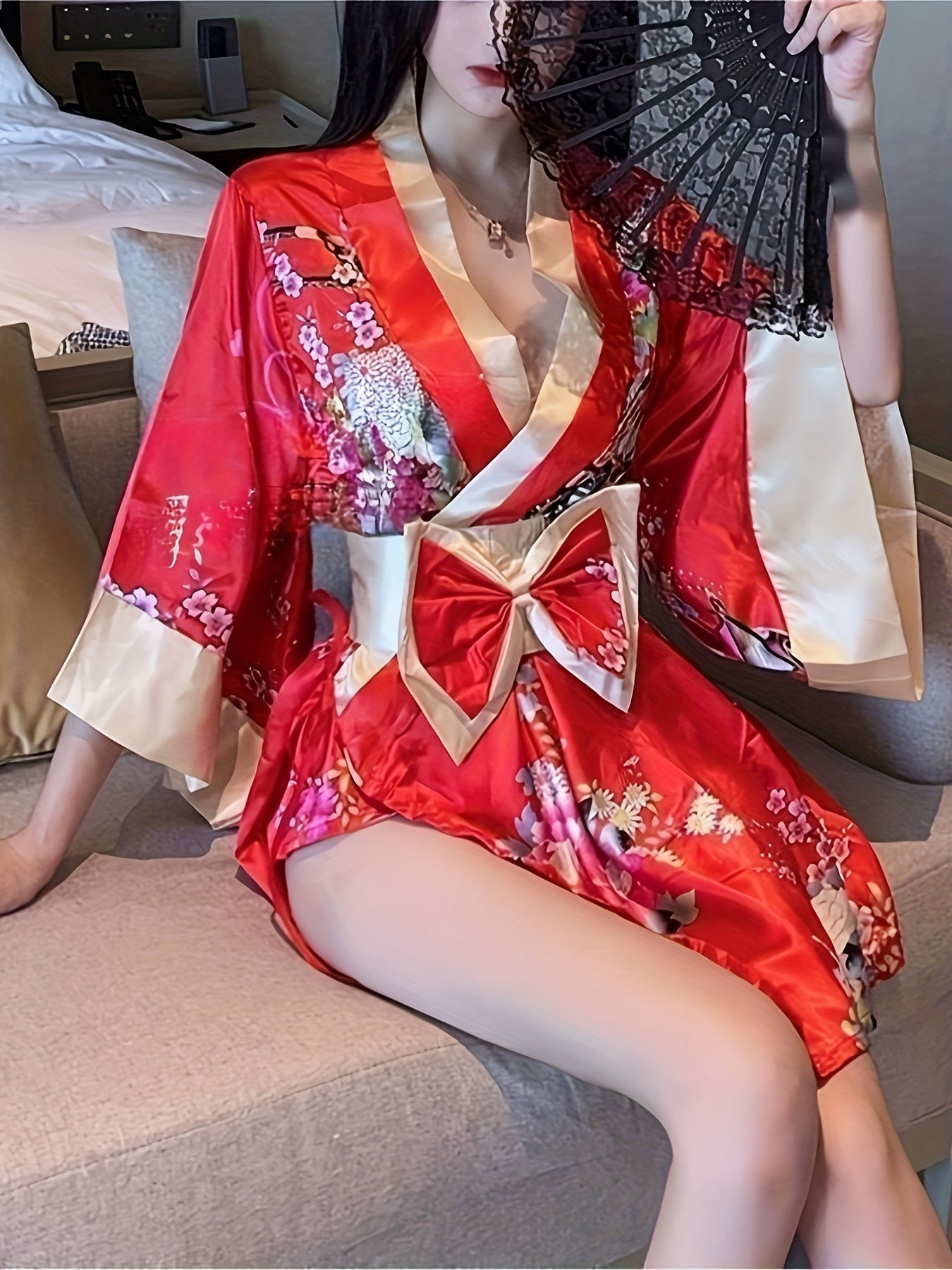 Showa Geisha Kimono Robe Temptation Deep V Private Interest Improved Sexy Cos Nightgown Pajamas Dress