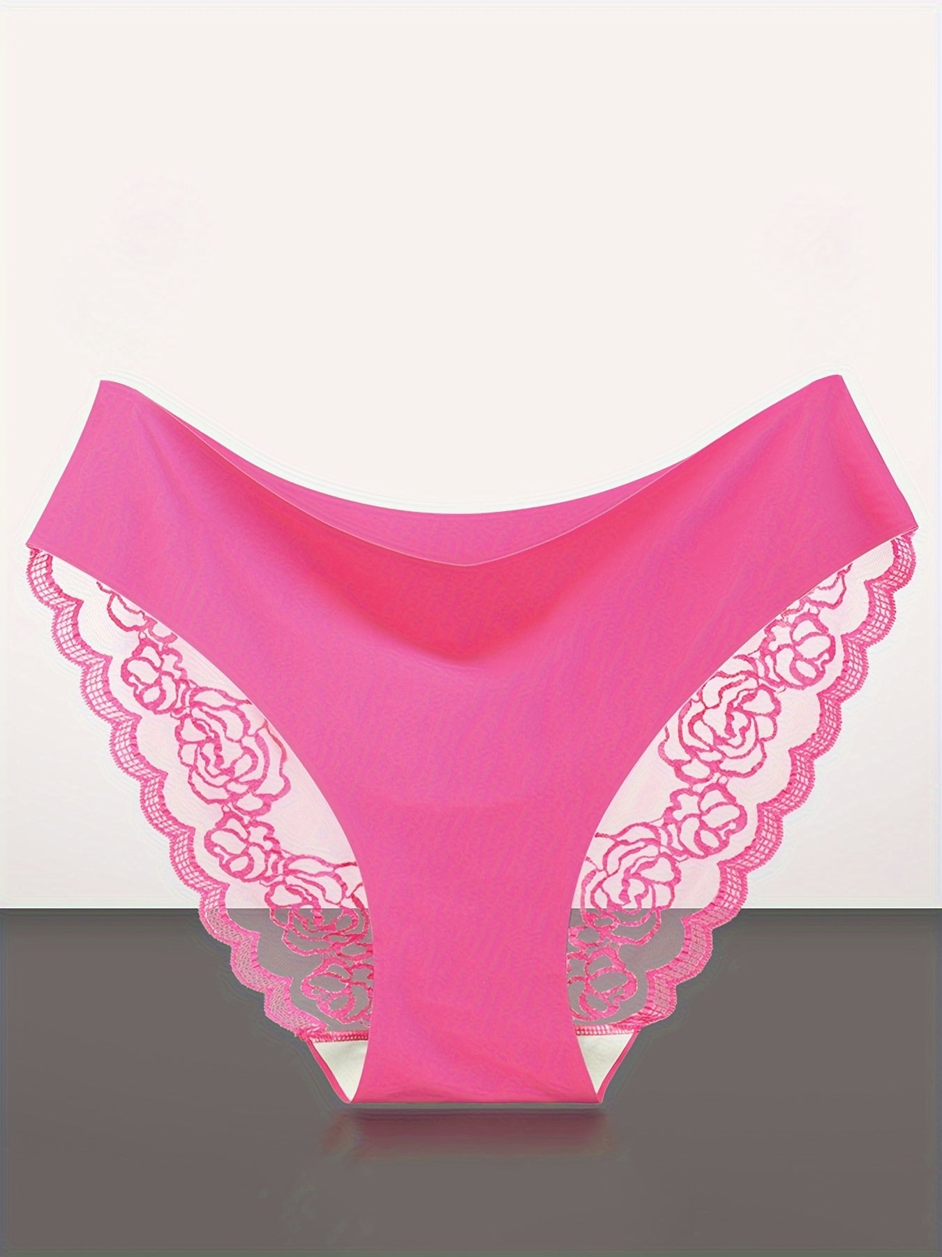 4-Pack Women's Seamless Lace Trim Sexy Panties, Breathable Nylon, Solid Color, Hipster Style, Knit Fabric, Ladies Underwear, Pajamas, Loungewear
