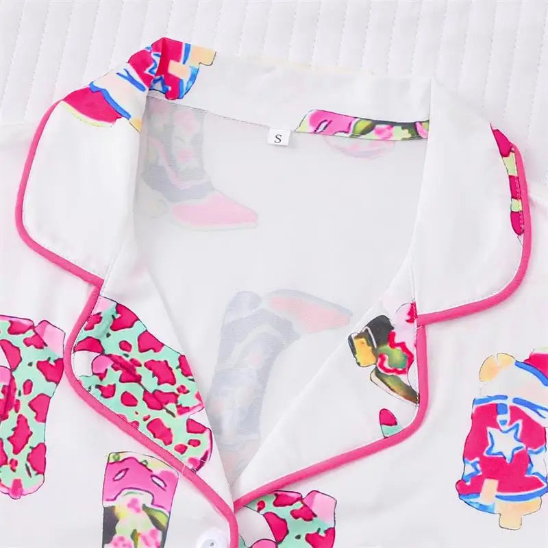 Casual Pajamas for Women Girl Sleepwear Sets Shorts White Plaid Lounge Wear Pajamas