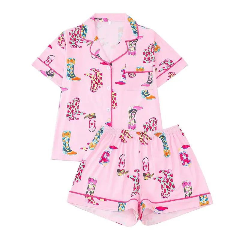 Casual Pajamas for Women Girl Sleepwear Sets Shorts White Plaid Lounge Wear Pajamas