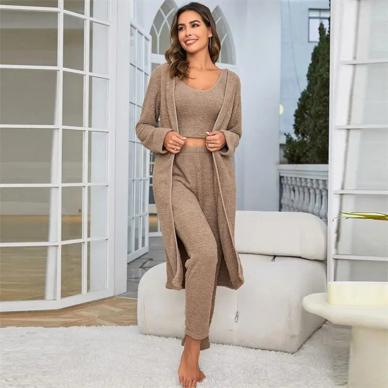 Ladies Sleepwear Set 3 Pcs Matching Pajamas Set 3 Piece Plus Size Soft Pajama Set Women