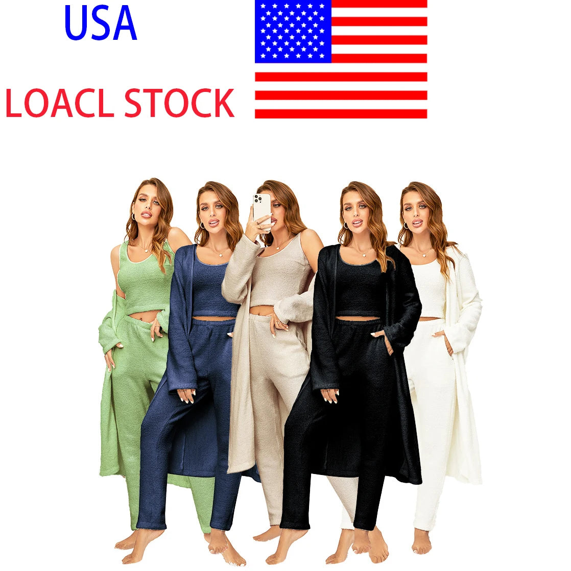 Ladies Sleepwear Set 3 Pcs Matching Pajamas Set 3 Piece Plus Size Soft Pajama Set Women