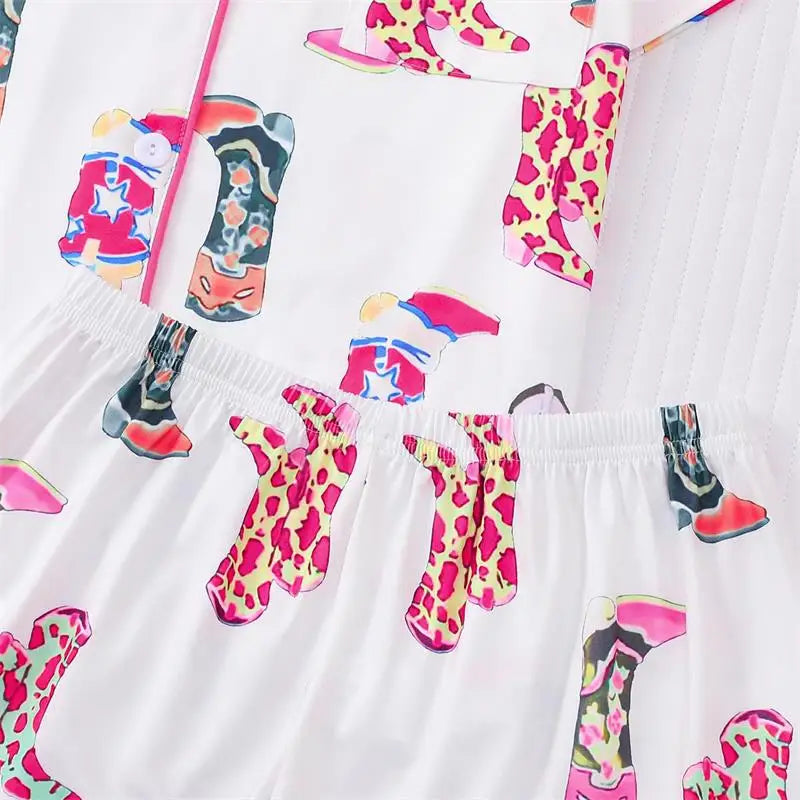Casual Pajamas for Women Girl Sleepwear Sets Shorts White Plaid Lounge Wear Pajamas