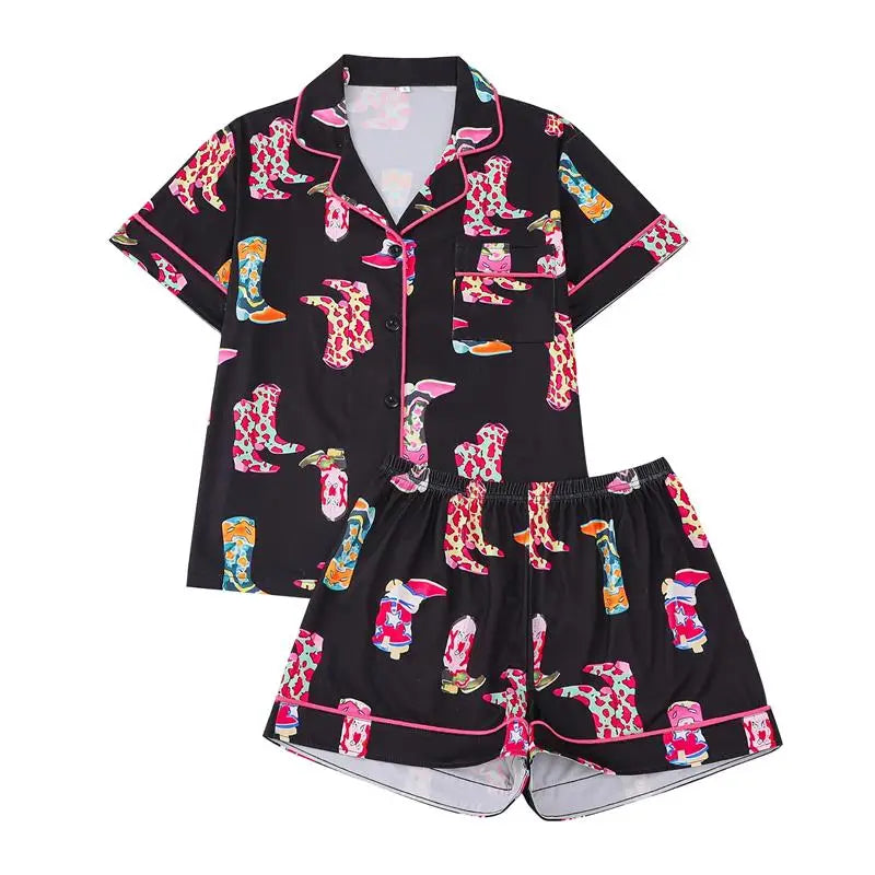 Casual Pajamas for Women Girl Sleepwear Sets Shorts White Plaid Lounge Wear Pajamas