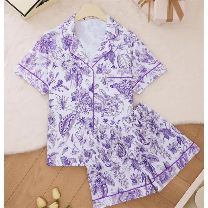 Summer Pyjamas Women Sleepwear Cotton Short Sleeve Pajamas for Women Set