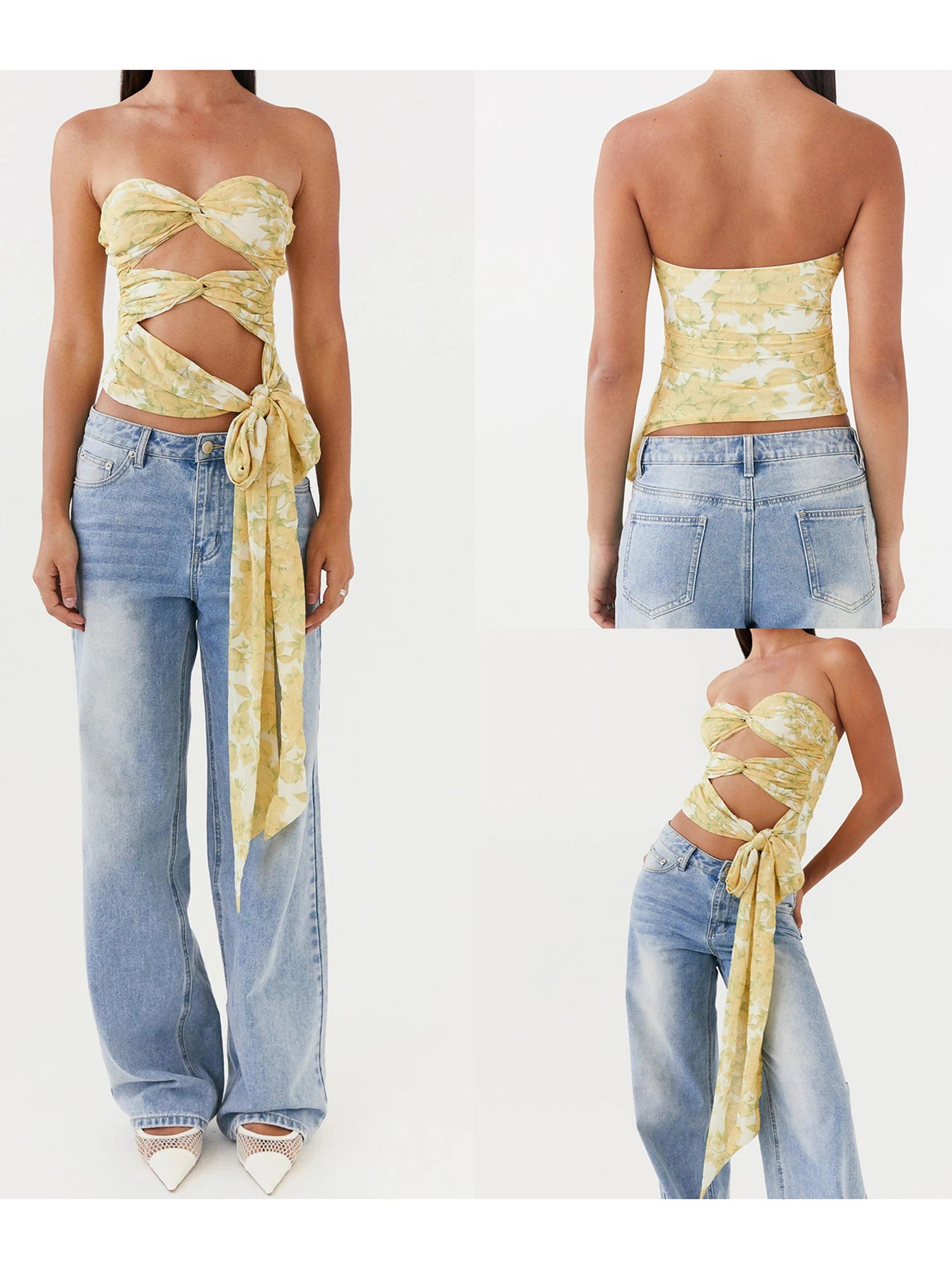 Women s Off Shoulder Ruffle Crop Tops Summer Boho Floral Print Elastic Tube Top Sexy  Fit Blouse Shirt