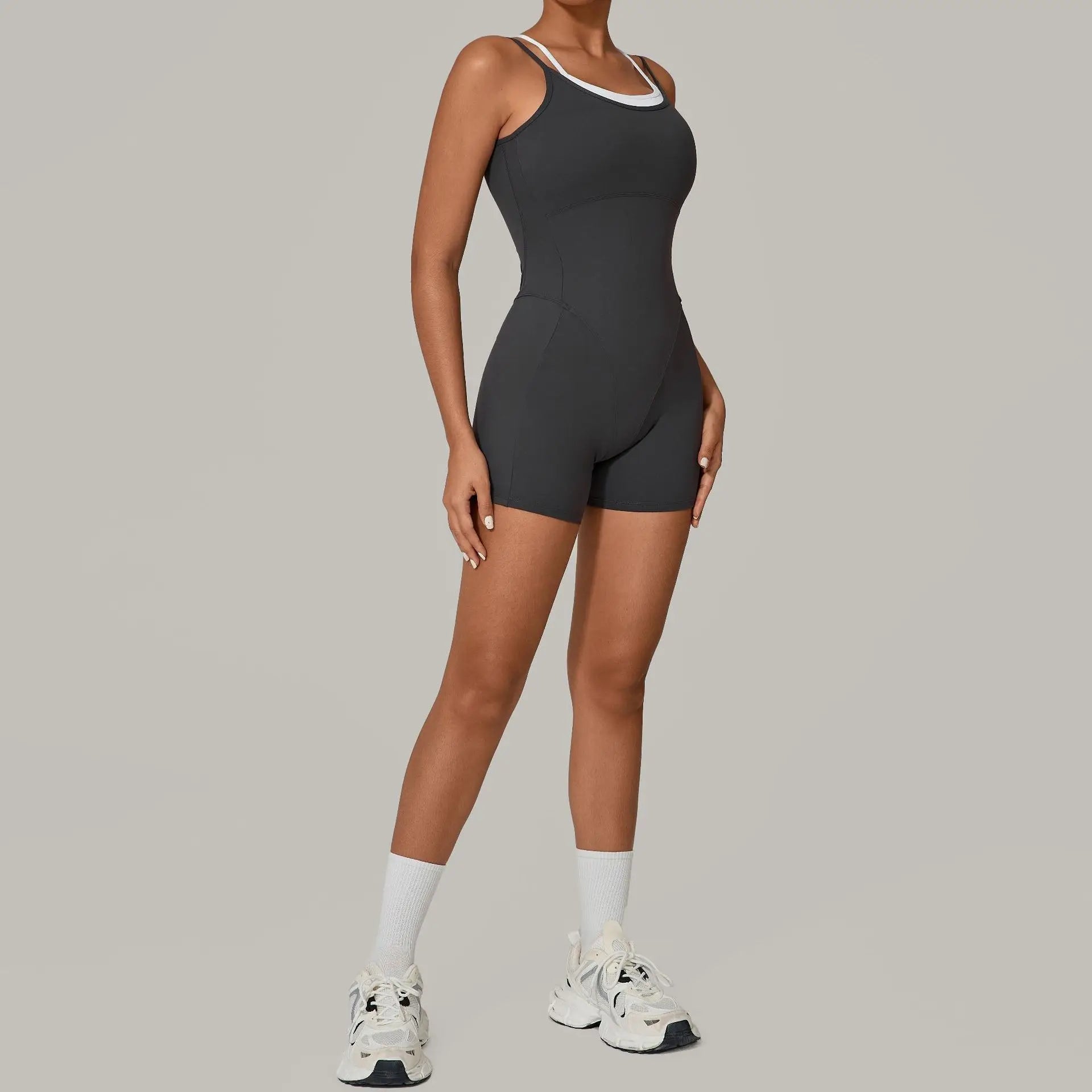 2025 Summer  Women's Fake Two-Piece Color-Blocked Camisole Jumpsuit Backless for Outdoor Fitness Yoga High-End Active One Piece