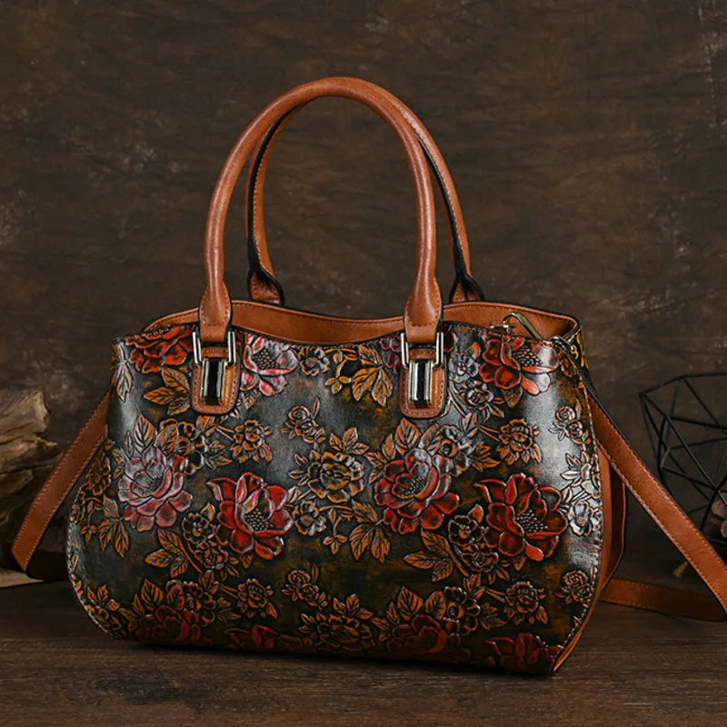 MOTAORA  New Embossed Handmade Shoulder Bag For Women's Large Capacity PU Leather Handbag Chinese Style Mother's Crossbody Bags