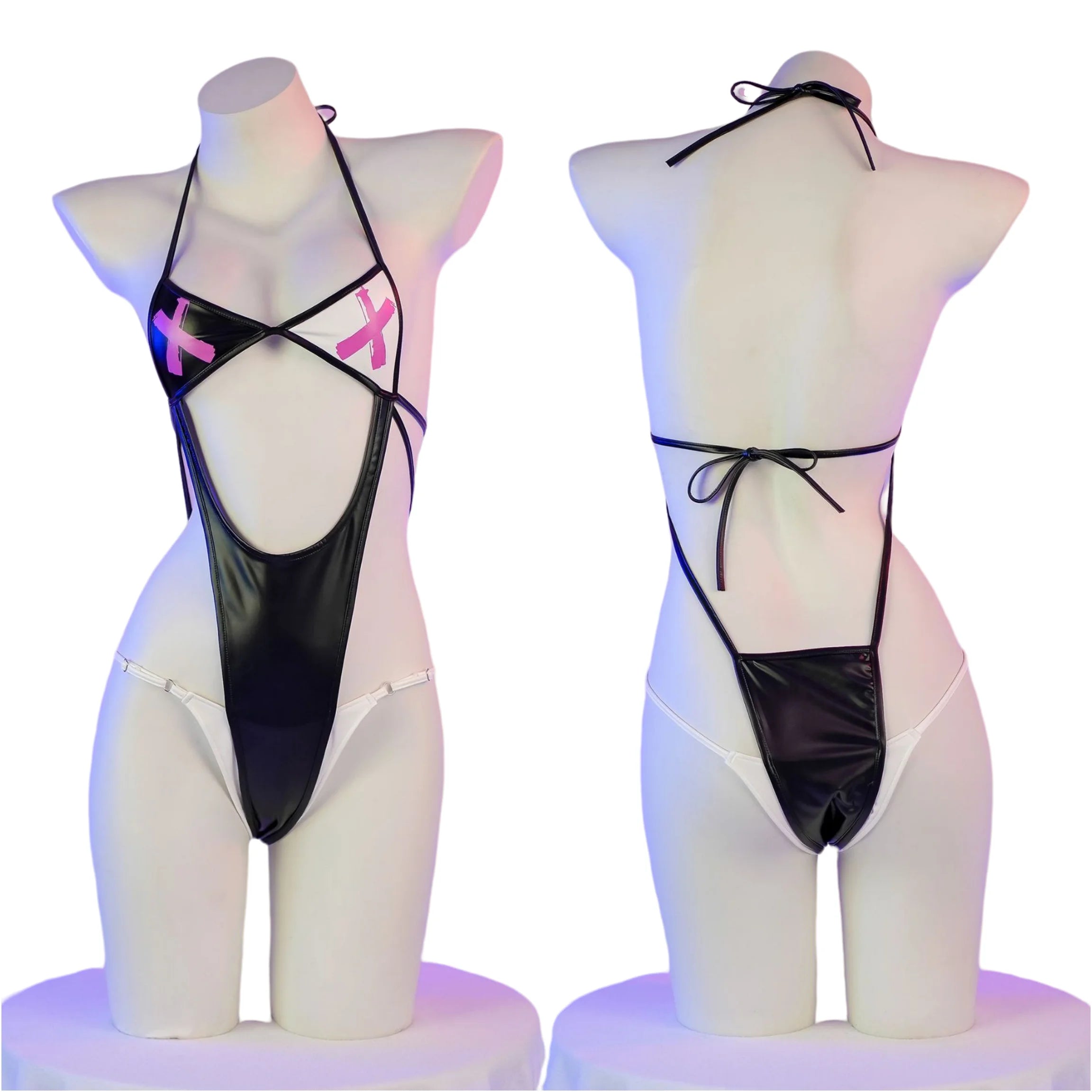 Women Swimsuit Joker Cosplay Bodysuit Printing XX Leather Underwear Halter Straps Bikini Outfits Costumes