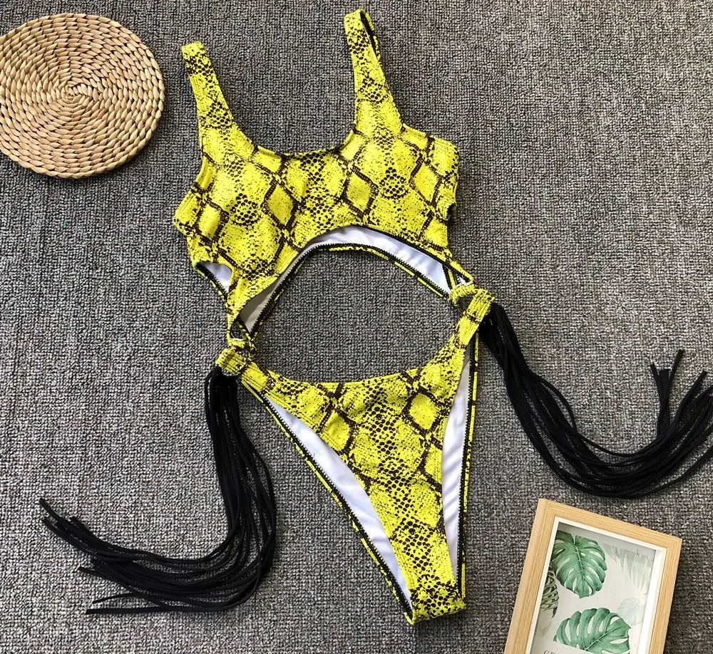Sexy Hollow Out One Piece Swimsuit Leopard Brazilian Swimwear Hot Push Up Beachwear High Cut Monokini Bodysuits Swim