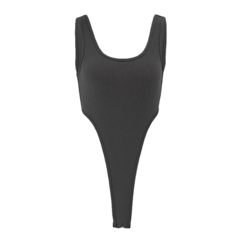 WhereMery Fashion Solid Ribbed Slim Bodysuit Y2K Sexy Sleeveless U-neck Women Bodice Harajuku Basic Daily Spring Summer New Tops