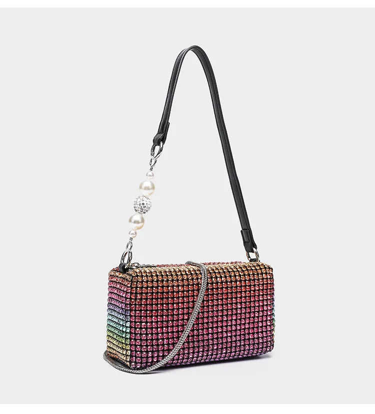 2025 Luxury Rhinestone Pearl Evening Bag for Women | Sparkly Stage Performance Purse | Elegant Dinner Party Clutch Crossbody Bag