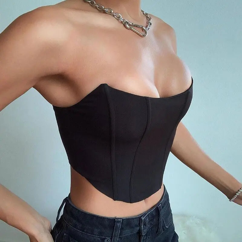 1pcs Sleeveless Off Shoulder Fashion Sexy Corset Crop Tops Vest Female Underwear Backless Bustier Top Solid S M L