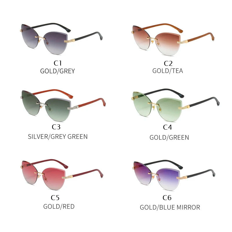 Vintage Cat Eye Rimless Sunglasses Women Brand Frameless Gradient Cut Lens Shade Eyewear Trendy Oversized Men Sun Glasses Female