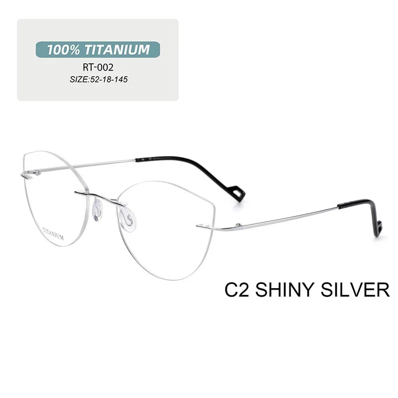 Pure Titanium Glasses Anti Blue Light Rimless Cat Eyes Transparent Women's Glasses with Diopters Plus Women's Eyeglass Frame +1