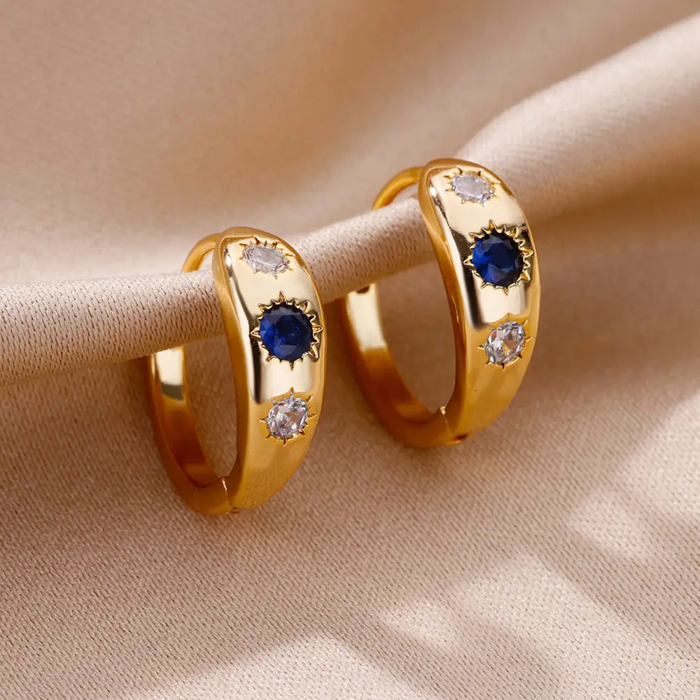 Zircon Round Star Earring For Women Geometric Stainless Steel Heart Hoop Earring Party Wedding Aesthetic Jewelry Gift 2025