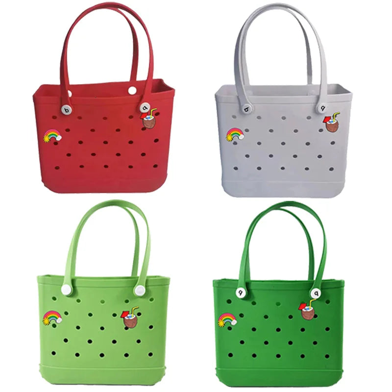 38x13x32cm Beach Bogg Bag Tote Silicone Basket Waterproof Mini Jelly Handbag Picnic Basket Multi-Purpose Croc Handbag Beach Bags