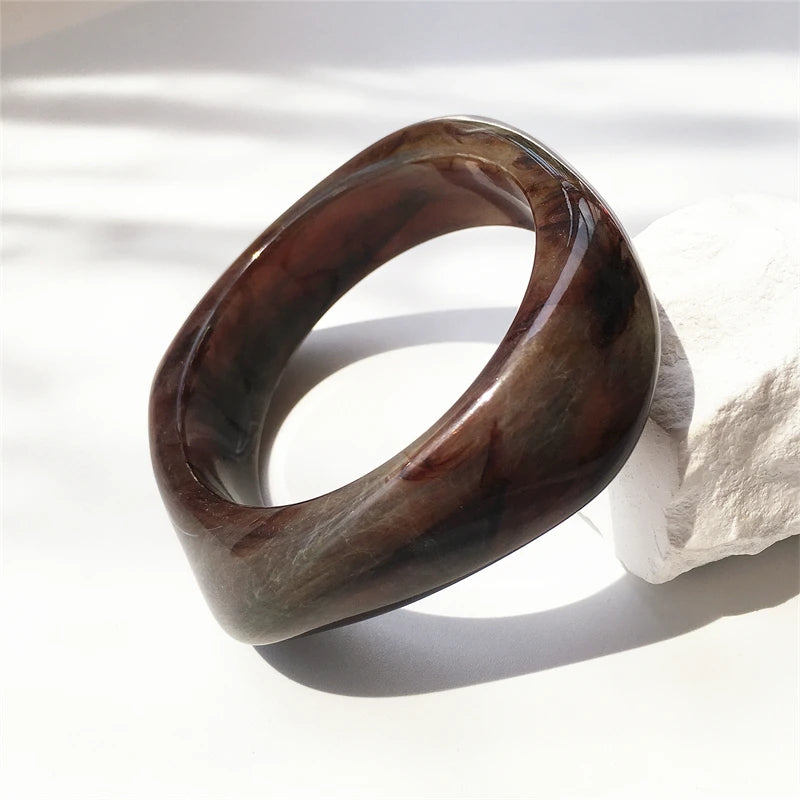UJBOX Wholesale 63/65mm Size Irregular Square Acrylic Bangle Bracelet for Women Vintage Wedding Party Jewelry Waterproof