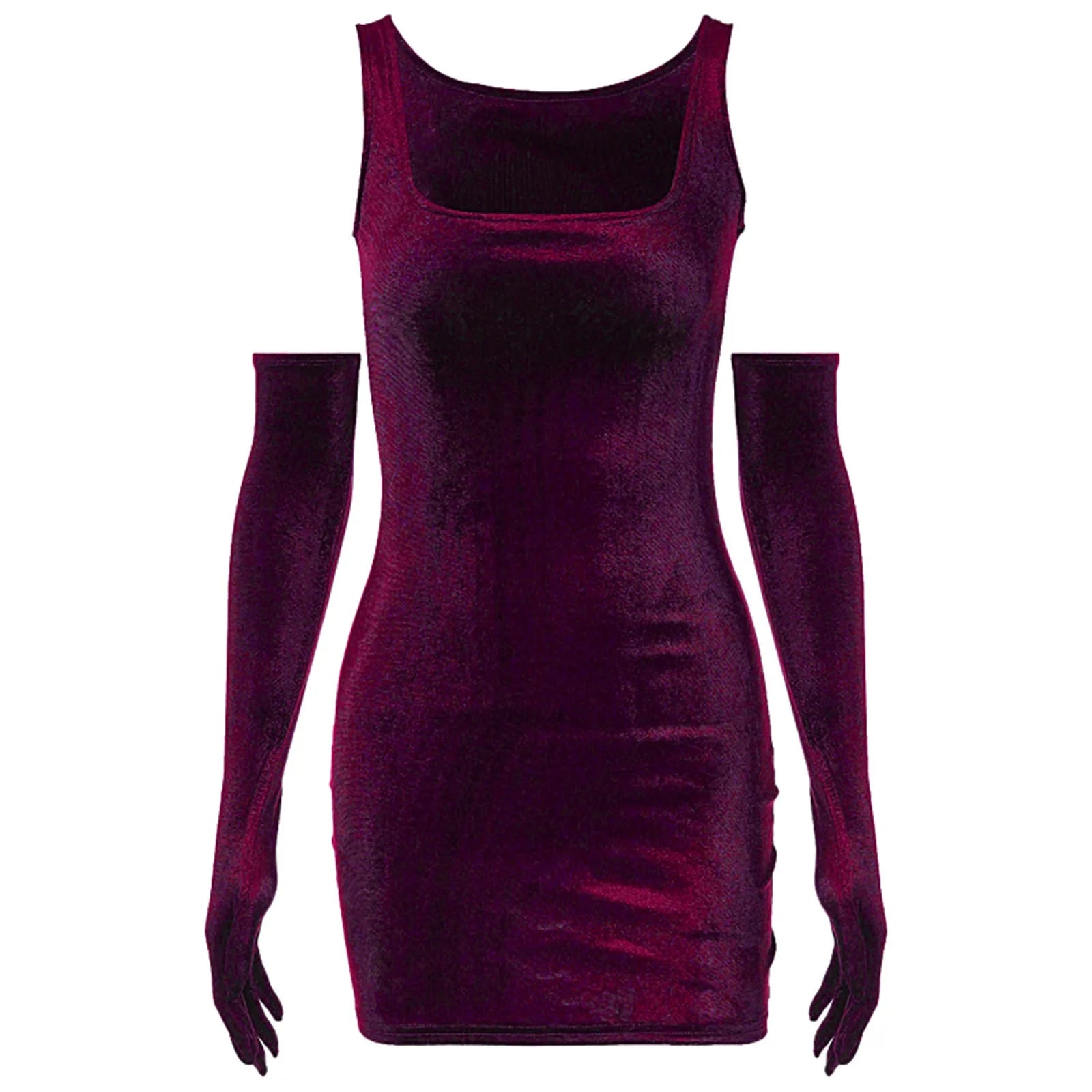 Women Solid Color Dress With Gloves Retro Sexy Square Neck Strap Hip Wrap Slim Dress Party Petite Dresses For Women Elegant