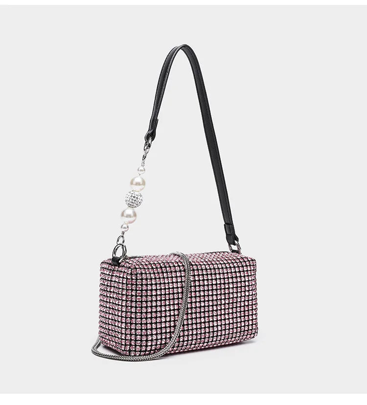 2025 Luxury Rhinestone Pearl Evening Bag for Women | Sparkly Stage Performance Purse | Elegant Dinner Party Clutch Crossbody Bag