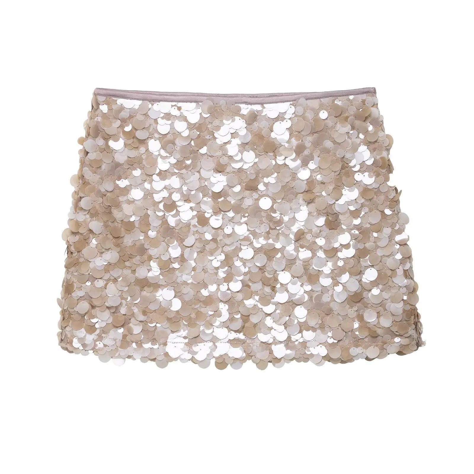 TRAFZA Women Summer Fashion Versatile High Waist Slim Sequin Mini Skirt Female Sexy Hip Side Zipper Punk Party Short Skirt Mujer