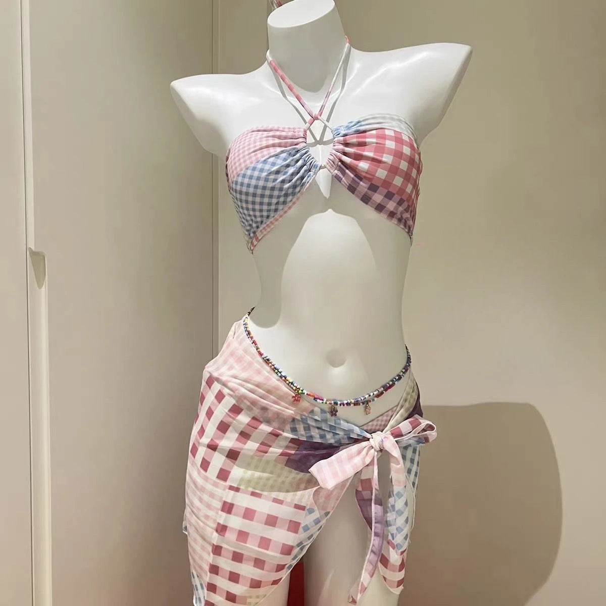2025 Swimwear Beach Style Bikinis Beachwear Bathing Suit Sexy Lace-up Splicing Vintage Y2k Bikini Sets Holidays Swimsuit Women