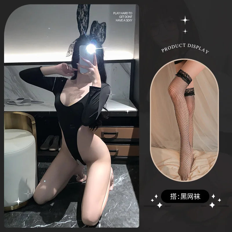 New Spring/Summer sexy lingerie nightgown body suits Long sleeved pure desire Solid color slim fit Appear thin 8194 MVLJ