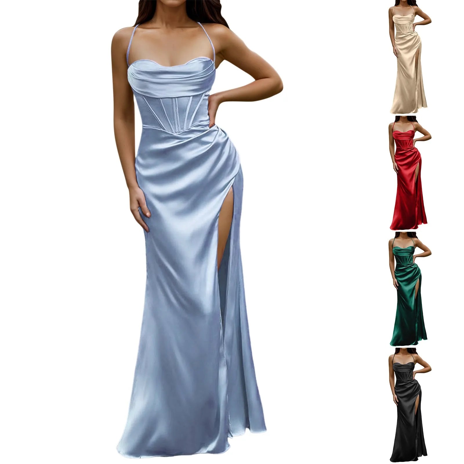Sexy Backless Formal Dresses Womens Slit Suspender High Waist Lace Up Long Cocktail Dress Elegant Evening Party Dresses 2025