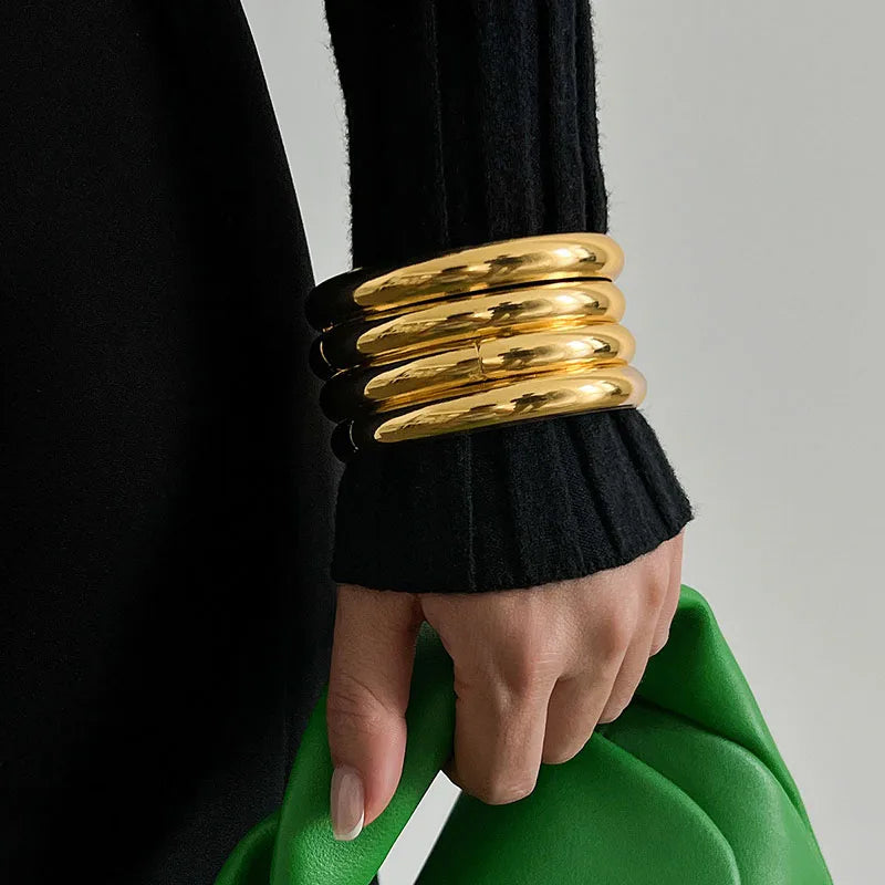 Vintage Punk Bracelets Set for Women Twist Texture Bangles Gold Silver Color Jewelry Statement Streetwear Goth