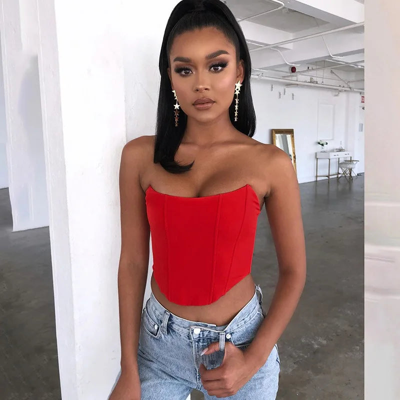 1pcs Sleeveless Off Shoulder Fashion Sexy Corset Crop Tops Vest Female Underwear Backless Bustier Top Solid S M L