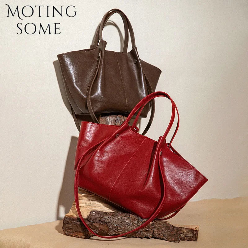 Motingsome Top Qualuty Shoulder Bag Woman Tote Crossbody First Layer Real Plant-tanned Leather Cowhide Wing Shape Mini Handbag