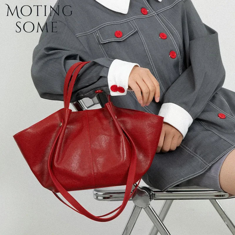 Motingsome Top Qualuty Shoulder Bag Woman Tote Crossbody First Layer Real Plant-tanned Leather Cowhide Wing Shape Mini Handbag