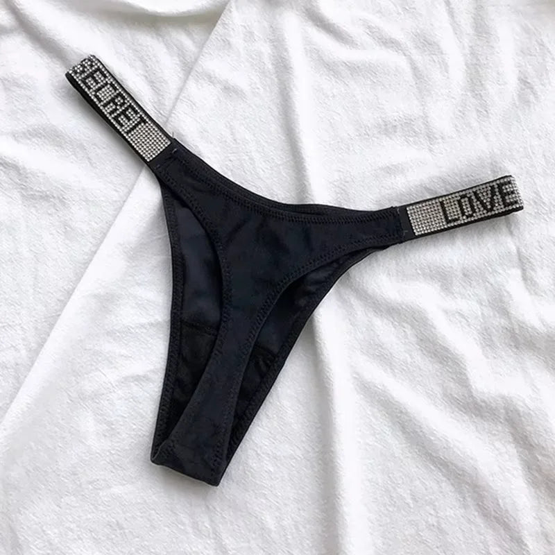 Women's Fashion Lingerie Low Waist Women's Underwear Underwear Rhinestone Letters Comfortable Pink Thong Sexy Swimming Trousers