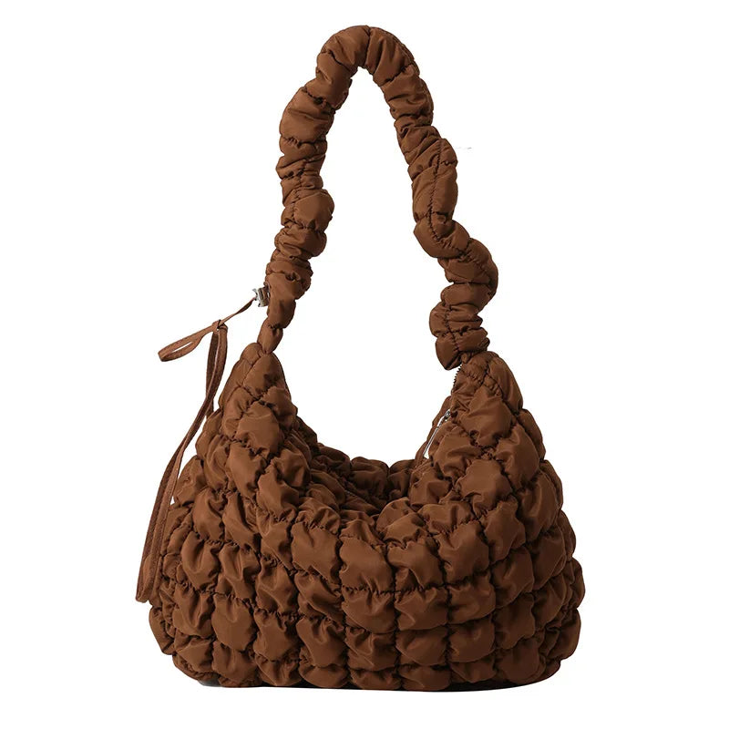 Large Capacity Puffer Crossbody Bag Pleated Nylon Cloud Shoulder Bag Tote Bucket Designer Bag Ruched Fashion Lady Dumpling Buns