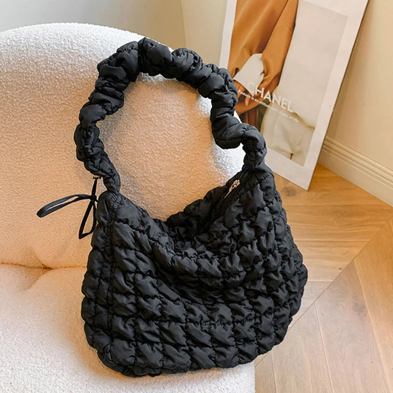 Large Capacity Puffer Crossbody Bag Pleated Nylon Cloud Shoulder Bag Tote Bucket Designer Bag Ruched Fashion Lady Dumpling Buns