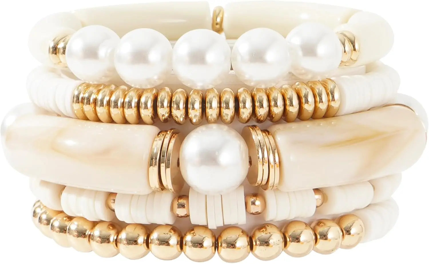 Simple Beaded Gold Bangle Bracelet Chunky Bamboo Tube Curved Stacking Clear Acrylic Colorful Stretchable Bracelets Set For Women