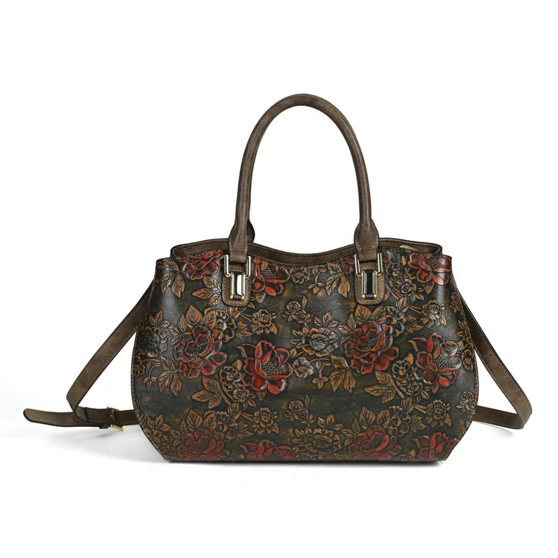 MOTAORA  New Embossed Handmade Shoulder Bag For Women's Large Capacity PU Leather Handbag Chinese Style Mother's Crossbody Bags