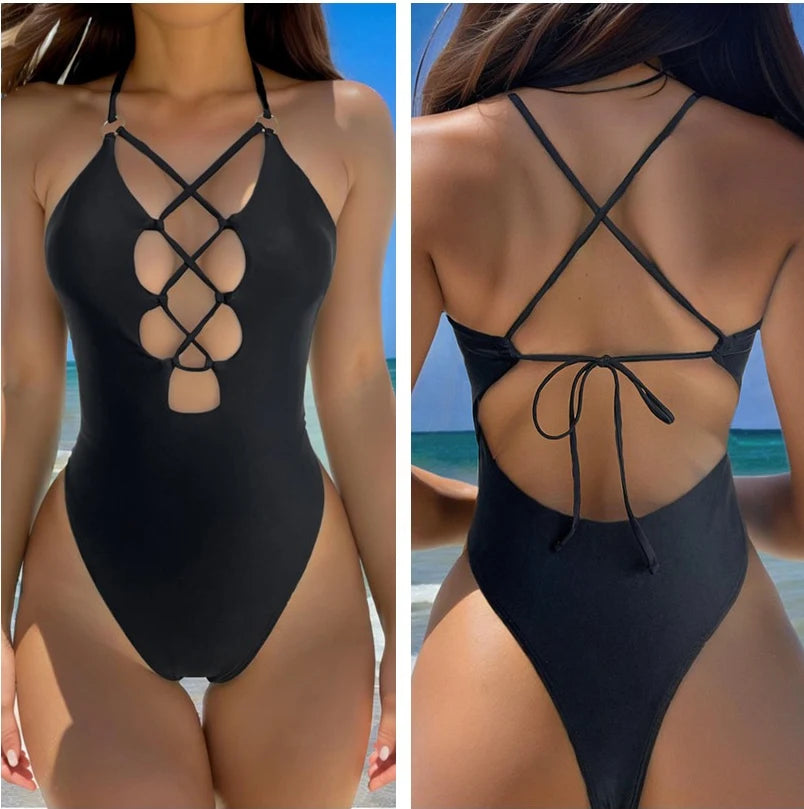 9 Colors Sexy Hollow Swimsuit Skinny One Piece Swimwear Women Maio Biquini Mujer Trikini Banador Monokini Bikini Badpak Femme