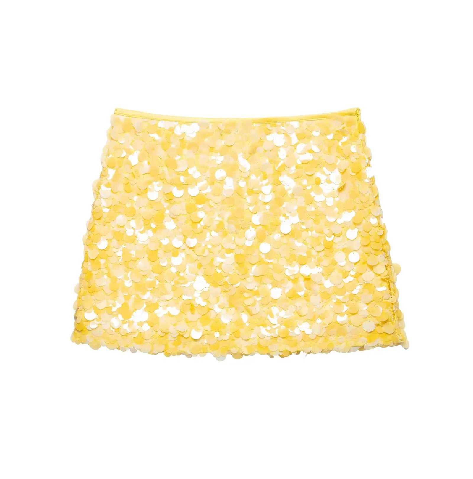 TRAFZA Women Summer Fashion Versatile High Waist Slim Sequin Mini Skirt Female Sexy Hip Side Zipper Punk Party Short Skirt Mujer