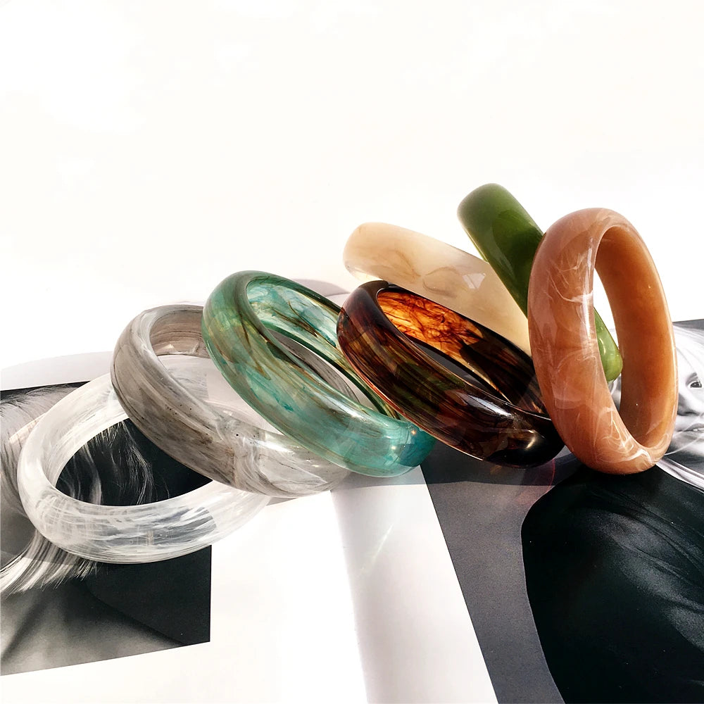 UJBOX Waterproof Acrylic Chunky Bangles Bracelets For Women Mother's Day Valentine's Day Jewelry Gift Wholesale