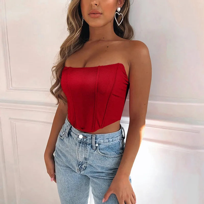 1pcs Sleeveless Off Shoulder Fashion Sexy Corset Crop Tops Vest Female Underwear Backless Bustier Top Solid S M L