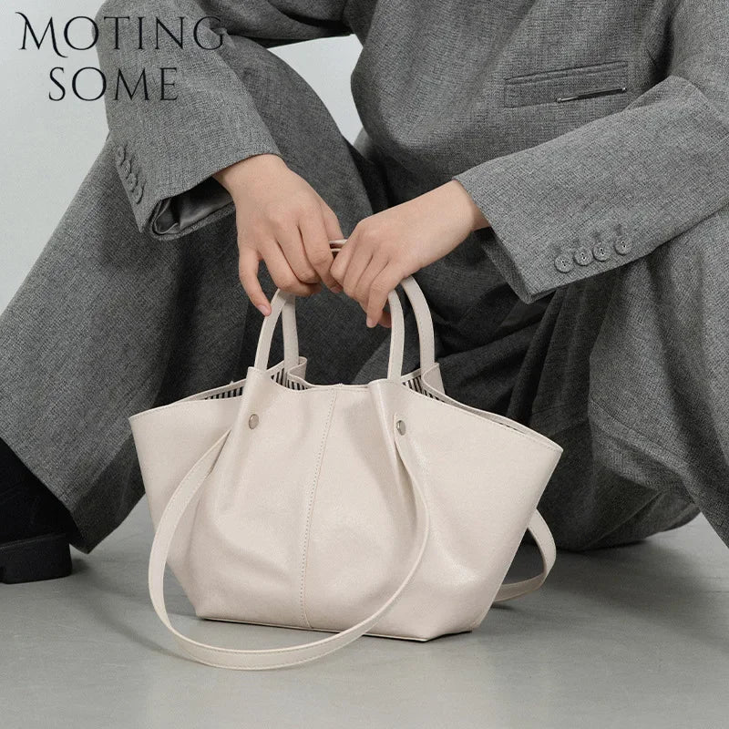 Motingsome Top Qualuty Shoulder Bag Woman Tote Crossbody First Layer Real Plant-tanned Leather Cowhide Wing Shape Mini Handbag