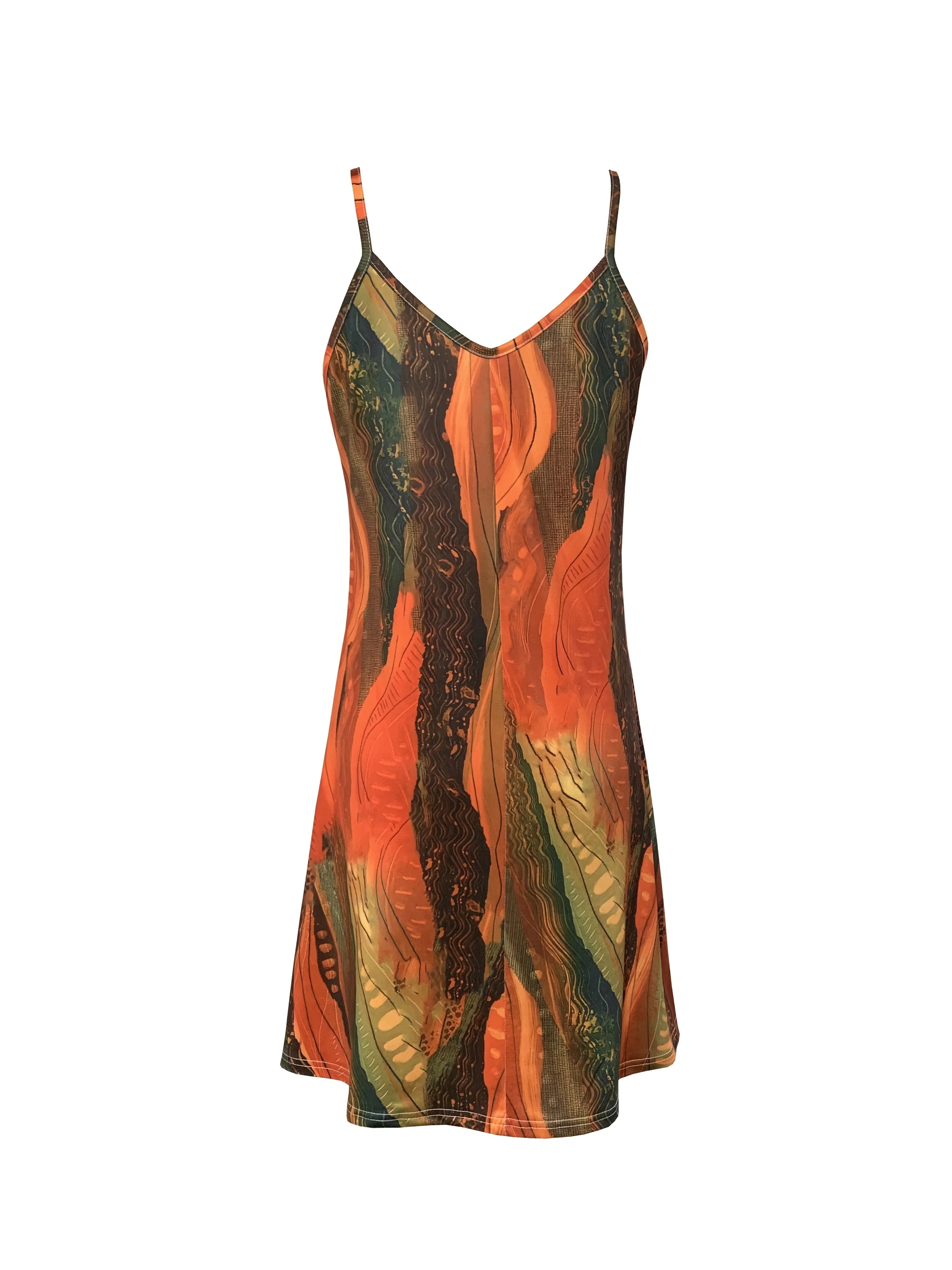 Women's Summer Spaghetti Strap Dress, Colorful Abstract Print, Ideal Vacation Outfits, Flowy Casual Dress, Must - Have Clothes