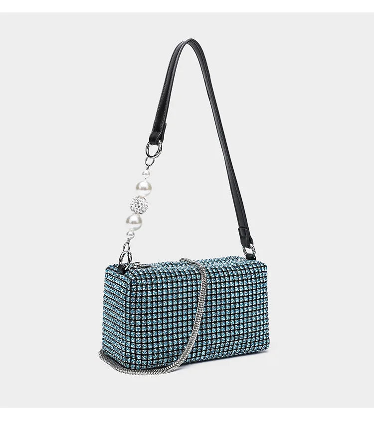 2025 Luxury Rhinestone Pearl Evening Bag for Women | Sparkly Stage Performance Purse | Elegant Dinner Party Clutch Crossbody Bag