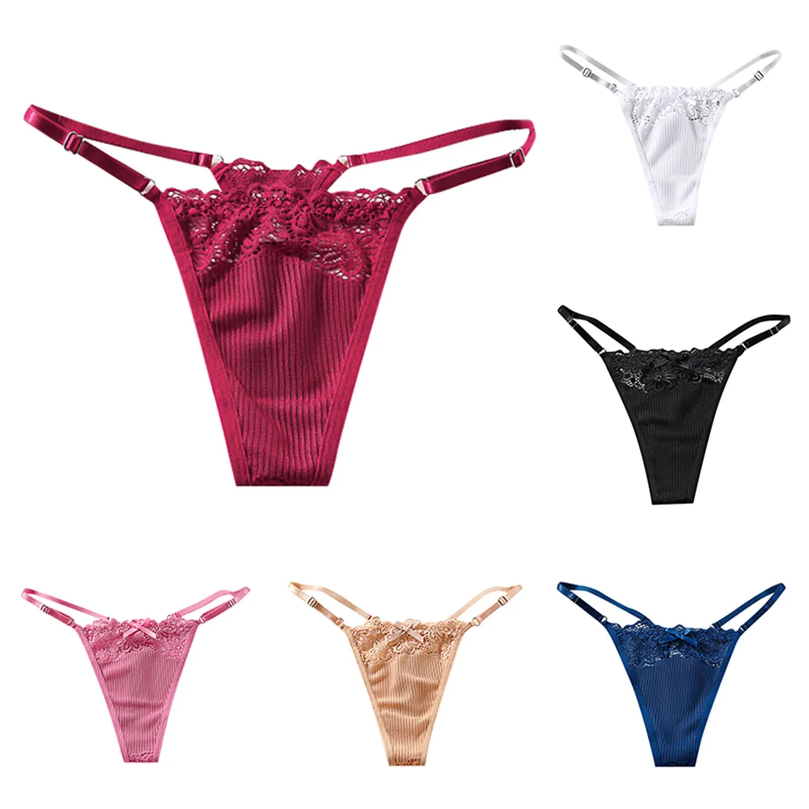 Lace G-String Sexy Lingeries For Women Thin Strappy Floral Hollow Out T-Back Female Temptation Intimates Solid Ribbed Undearwear