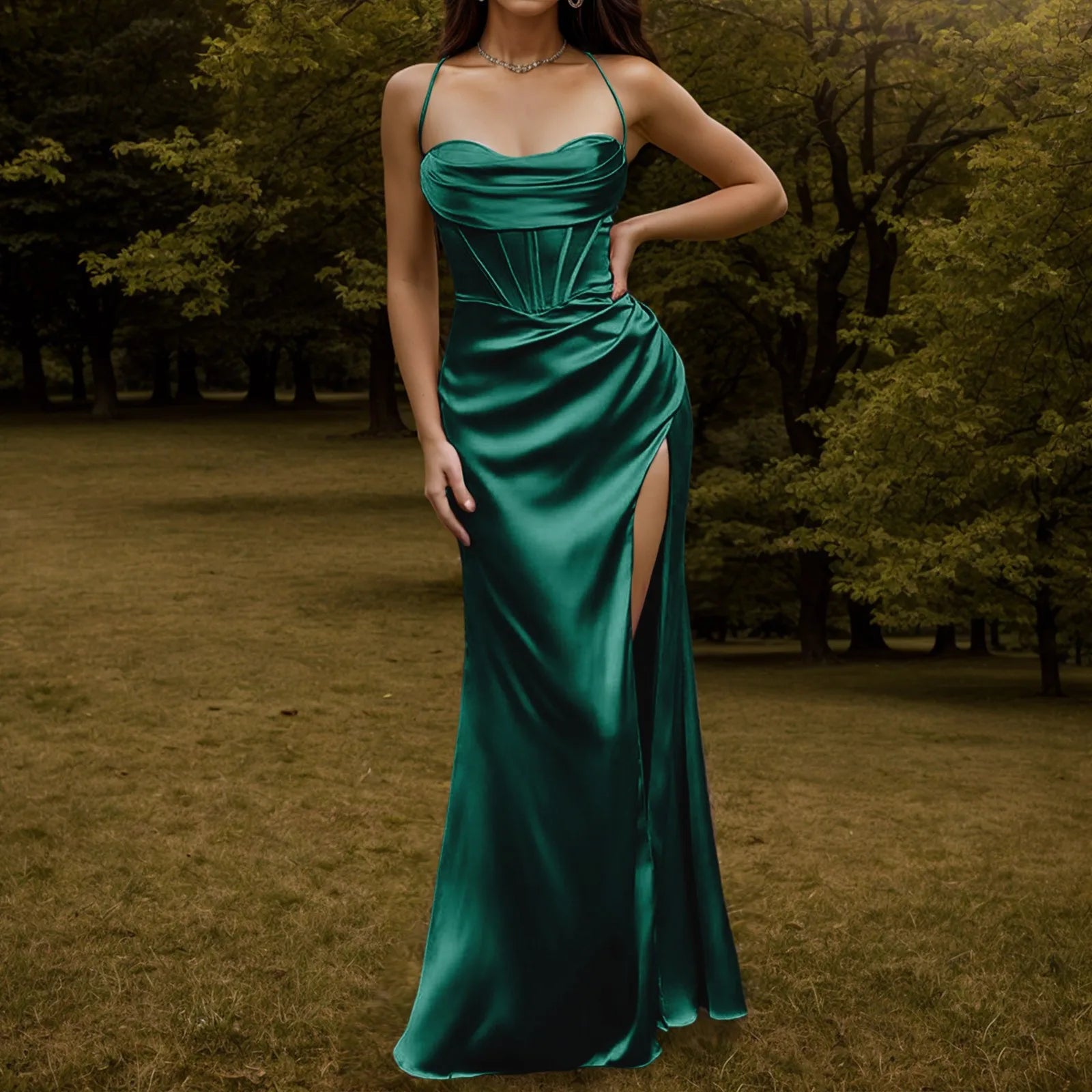 Sexy Backless Formal Dresses Womens Slit Suspender High Waist Lace Up Long Cocktail Dress Elegant Evening Party Dresses 2025