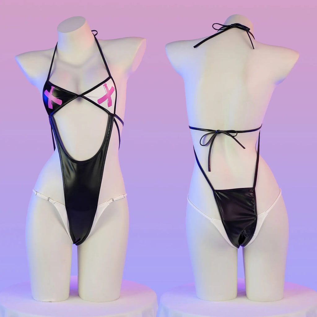 Women Swimsuit Joker Cosplay Bodysuit Printing XX Leather Underwear Halter Straps Bikini Outfits Costumes