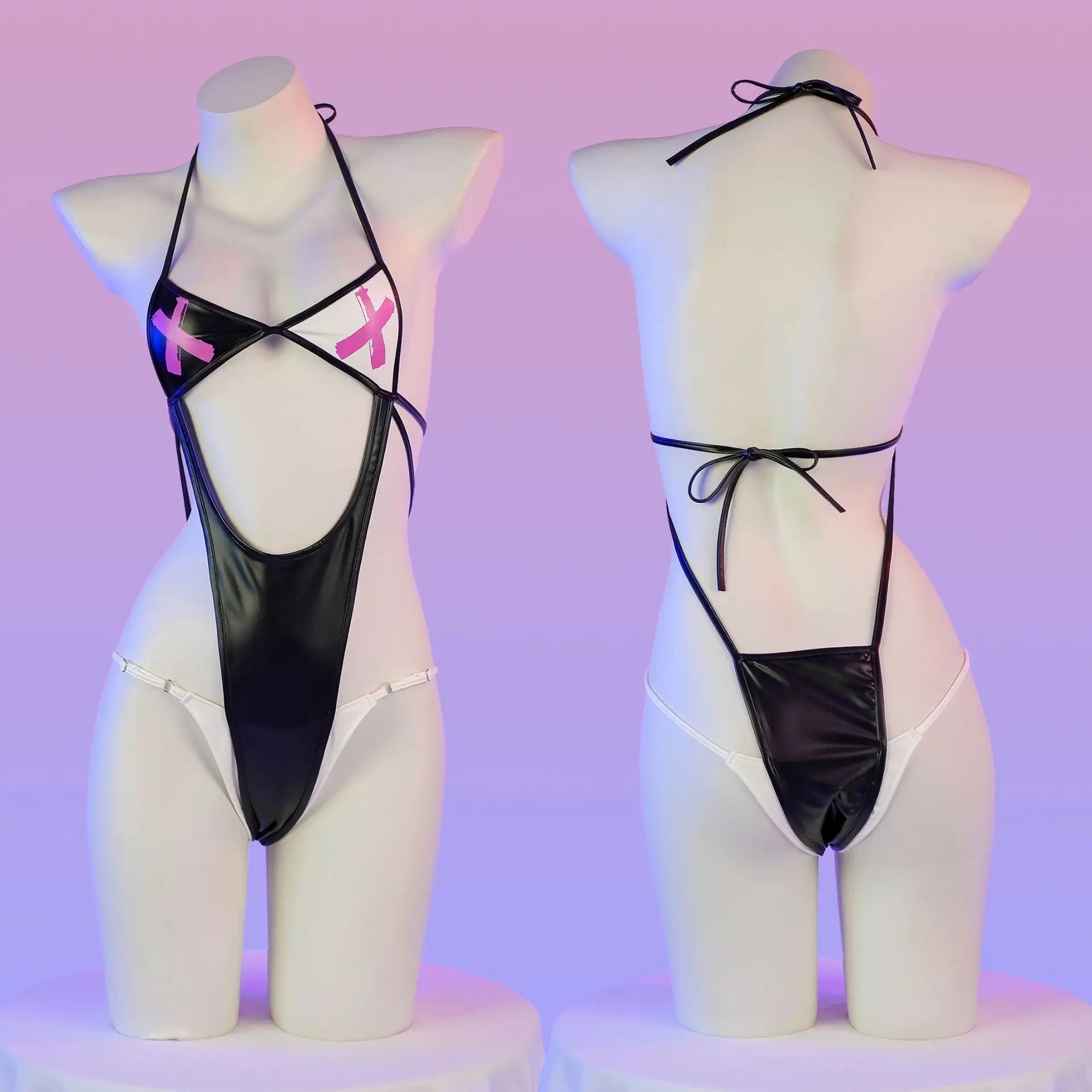 Women Swimsuit Joker Cosplay Bodysuit Printing XX Leather Underwear Halter Straps Bikini Outfits Costumes